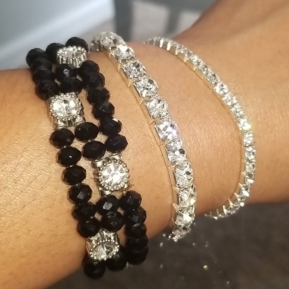 Vintage Women's Sparkling Silver Bracelet Trio Set - Picture 3 of 7